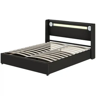 Flieks Polsterbett 160x200 LED Bluetooth USB Stauraum Schwarz , Holzwerkstoff , 160x200 cm , Schlafzimmer, Betten, Polsterbetten