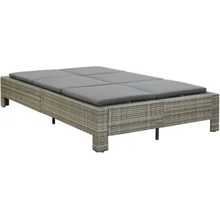 vidaXL 2-Personen-Sonnenliege mit Auflage Grau Poly Rattan - Grau