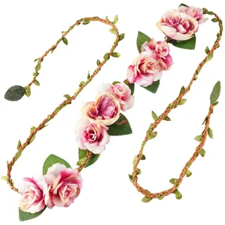 Blausky Blumengürtel,150cm Blumenkranz Blume Krone Boho Wickelgürtel Verstellbarer Gürtel Damengürtel Brautgürtel Schärpe Braut Haarschmuck für Hochzeit Festival Party Strand,Rosa Weiß