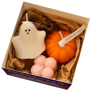 Halloween Deko Geist-Kürbis-Duftkerzen, Sojawachs-Duftkerze, Kunst, Dekorativ, Handgefertigt, für Herbstdeko,Hochzeit, Weihnachten, Geburtstag, Geschenk (A, 12X12X8CM)