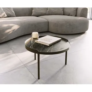 Couchtisch Torell 50x50 cm  Keramik Laminam®Noir Desir Braun Metallrahmen Effektfinish Titan