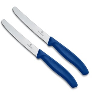 Victorinox 2 Stück Tafelmesser - Tomatenmesser Swiss Classic mit Wellenschliff rostfrei - Swiss Made - Blau