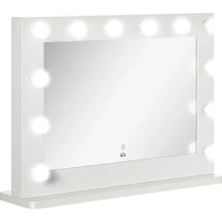 HOMCOM Hollywood Spiegel mit Beleuchtung, Schminkspiegel mit Touchschalter, Kosmetikspiegel mit 12 Dimmbare LED Lampen, 80 x 60 cm Make Up Spiegel mit Memoryfunktion, Weiß - Weiß