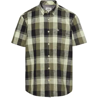 camel active Herren Kariertes Kurzarmhemd aus Reiner Baumwolle Khaki, Menswear-L