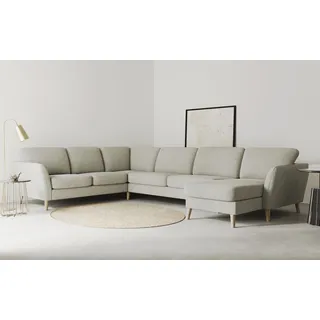 Home Affaire »MARSEILLE XXL 349cm, U-Form, Ottomane rechts/links wählbar« Massivholzbeine Eiche, Landhausstil, Wellenunterfederung,