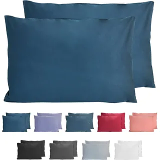 Komfortec 100% Baumwolle Kissenbezüge 2er Set 40x60 cm, Superweicher Premium Jersey Kopfkissenbezug 150 g/m2, Kissenhülle, Tiefseeblau