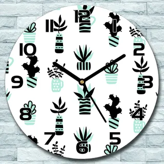 Wanduhr aus Glas Rund fi 30 Kleine Sukkulenten in Töpfen Deko Schlafzimmer Büro - Grün