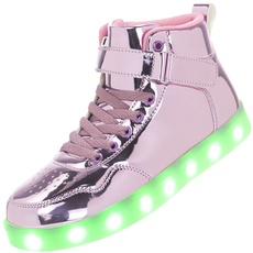 APTESOL Kinder LED Schuhe High-Top Licht Blinkt Sneaker USB Aufladen Shoes für Jungen und Mädchen [Spiegel Rosa, EU40]