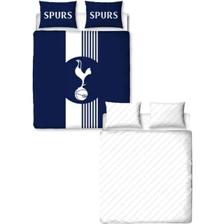 CHARACTER WORLD Tottenham Hotspur FC Offizielles Doppelbettbezug-Set, Geometrisches Design | Blau Wendbare 2-seitige Fußball Bettwäsche Abdeckung Offizielle Ware einschließlich passender Kissenbezüge