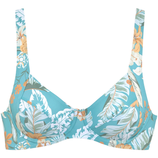 Bügel-Bikini-Top SUNSEEKER "Suva", Damen, Gr. 38, Cup D, blau (aquablau, bedruckt), Polyamid, floral, Bikini-Oberteile Bügel-Bikini-Top, mit breiten Trägern