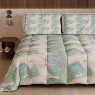 PETTI Artigiani Italiani - Winter-Steppdecke für französisches Bett, Doubleface-Steppdecke einfarbig und Digitaldruck Tropical Hellblau A, Made in Italy