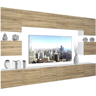 B Belini Group Wohnzimmerwand Schrankwand mit LED Sonoma Eiche , Beige , Holz , 300x180x36 cm , Wohnzimmer, Wohnwände