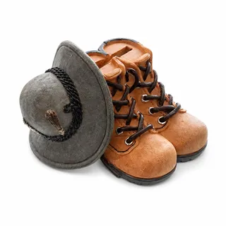 Dragimex Wunderschöne Box-Wanderstiefel, Spardose, Wanderschuhe, Wanderkasse mit Gummistopfen - Braun - Für Erwachsene, Geschenkliebhaber