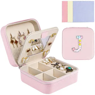 Ghope Schmuckkästchen Reise mit Spiegel, Klein Schmuck-Reiseetui mit initiale Schmuckkasten tragbar Schmuckschatulle Schmuckkoffer Schmucketui Jewelry Box für Damen Mädchen Geschenk