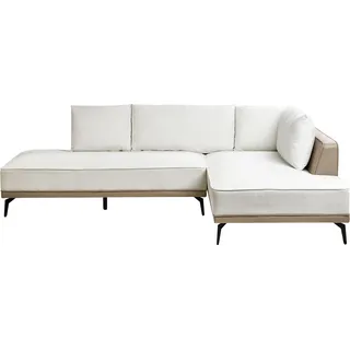 BELIANI Ecksofa Cremeweiß u. Taupe aus Stoff Kunstleder Linksseitig 3-Sitzer für 3 Personen Modernes Design Couch Sofa für Wohnzimmer - Weiß, Schwarz, Beige