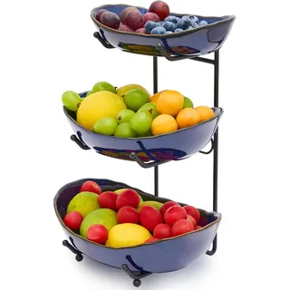 DUJUST Obst Etagere 3 Etagen, 3-stöckige Keramik Obstschale Modern mit Ofengebrannter Glasur, Platzsparende Obstkorb Etagere für Küche & Obst Aufbewahrung, Stabil & Spülmaschinengeeignet