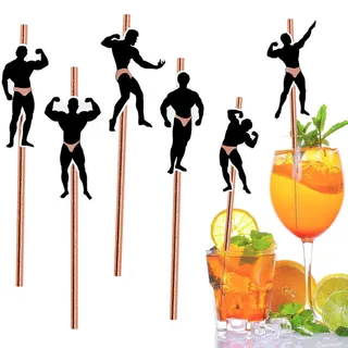 Muskelmann Pennis Strohhalme, 18 PCS Hen Party Cocktail Strohhalme, Rosegold, Plastikfrei, Trinkhalme für Bridal Shower Party Dekoration Zubehör