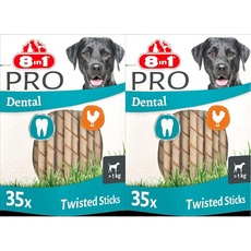 8in1 Pro Dental Twisted Sticks - gesunde Kaustangen für Hunde zur Zahnpflege, 35 Stück (Packung mit 2)