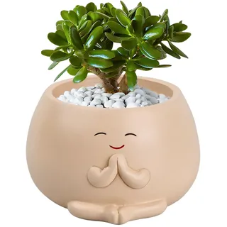 Naseom Blumentopf, Harz Smile Pflanztöpfe für Sukkulenten, Garten-Blumentopf Blumen-Pflanztöpfe, Büro-Heimpflanze mit Lächeln-Gesicht, Tragbarer Blumentöpfe für Garten/Schule/Haus (Beige)