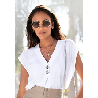 LASCANA Schlupfbluse mit modischen Knöpfen, luftige Kurzarmbluse, sommerlich, weiß