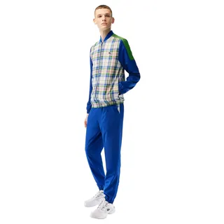 Lacoste Sport Komplett-Trainingsanzug für Herren, Hose + Jacke, blau-grün kariert XS - Blau