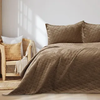 restilo Tagesdecke 170x210 cm Cappuccino Steppung Velvet Samt Laila