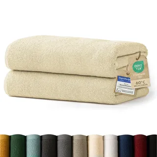 Blumtal Premium Frottier Handtücher Set 2 teilig 100% Baumwolle - Oeko-TEX zertifiziertes Badetuch 2X (70x140 cm) - Ultra saugstarkes Frottiertücher Set waschbar °60 - Towel - Handtuch Beige