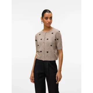 Strickjacke VERO MODA "VMDOFFY INTARSIA 2/4 O-NCK CARDIGAN NOOS", Damen, Gr. M, moon rock detail:w schwarz hearts, Strick, Obermaterial: 94% Polyester, 3% Elasthan, 3% Nylon, gemustert, regular fit, Rundhals, Rippstrickbündchen, Strickjacken Strickjacke