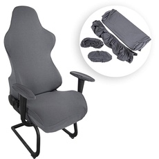 BTSKY Graue dehnbare Gaming-Stuhlhussen – Ergonomische Büro-Computer-Stuhlhussen für Computer mit Liegestuhl, Rennstil, Bürostuhl (keine Stühle)
