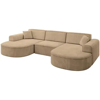 altdecor Ecksofa Velours U-Form 3-Sitzer Beige