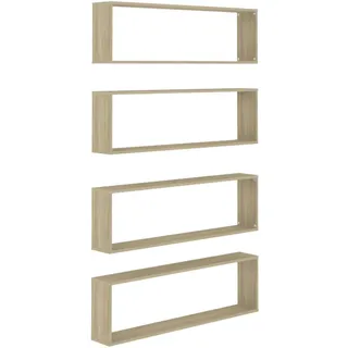 vidaXL Wandregalset 4-teilig 100/15/30 cm aus Holzwerkstoff Sonoma-Eiche Dekor , Sonoma Eiche , Strukturbuche , Rechteckig , 100x30x15 cm , Wohnzimmer, Regale, Wandregale