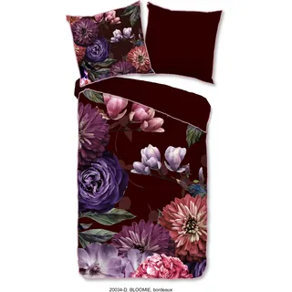 Descanso Bettwäsche mit einer biese und Blumen - 135x200 cm - 100% Bio Baumwolle - bordeaux