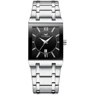 Silverora Herrenuhren Edelstahl Datum Armbanduhr Herren- Analoge Quarz Uhren mit Edelstahlarmband Rechteckige Armbanduhren Kalander 3ATM Wasserdicht Uhr Geschenke für Männer Silber