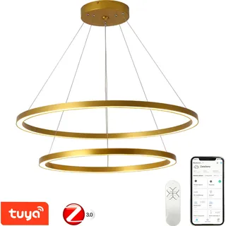 Immax NEO FINO Smart-Pendelleuchte 2 Kreise, 60+80cm, 93W, gold, Zigbee 3.0 - Gold