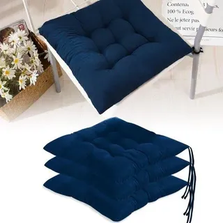Unyqoos® 4er-Set Sitzkissen aus atmungsaktiven Polyesterfasern, gesteppte Optik, mit 2 Anti-Rutsch-Bändern – komfortabel für Esszimmer-, Garten- & Bürostühle (innen/außen) - Blau
