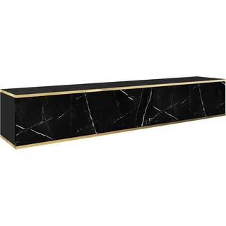 Hängendes TV Schrank - Modernes Design mit Push-to-Open-Funktion. Farbe: Schwarz/Marmor Black Royal , D: L: 175 cm, H: 30 cm, T: 32 cm. TV Lowboard, TV Board, TV Sideboard Hängend, Wandschrank hängend - Schwarz