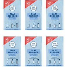 Blaue Helden 6er Glasreiniger Nachfüll-Pulver Biologisch abbaubare Fensterreiniger | Ohne Mikroplastik | 6 x Pulver für eine kraftvolle & nachhaltige Reinigung | Innovative Formel gegen Schmutz