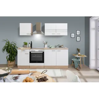 Küchenzeile Merle 210 cm E-Geräte Glaskeramikkochfeld weiß/eiche sägerau nachbildung