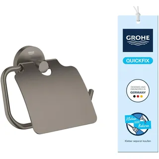 Grohe Start, Toilettenpapierhalter WC ohne Bohren (zum Kleben und Bohren geeignet, mit Schrauben & Dübel, Kleber separat kaufen, mit Deckel, verdeckte Befestigung), Hard Graphite, anthrazit, 41179AL0