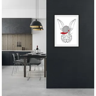 Bild QUEENCE "Sigrid", grau (farbe rahmen: schwarz, farbe bild(er): grau, rot), B:40cm H:50cm, Acrylglas, Holz, Papier, Bilder, Bild, HD Premium Poster-Druck inkl. Holzrahmen