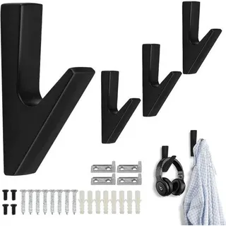 Kleiderbügelset 4er, schwarze Wandhalter, Handtuchhalter, Badezimmer, Schlafzimmer, Tür, Kleiderschrank.