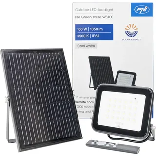 PNI LED Reflektor 50 W mit Solarpanel 6000 mAh Akku inkl. Fernbedienung Schwarz
