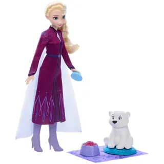 Mattel Disney Die Eiskönigin ELSA-Modepuppe und Eisbärenjunges-Figur mit 4 Pflegezubehörteilen