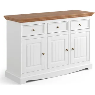 Kommode, Massivholz in weiß mit Eiche Optik BORMIO-163 - Weiß