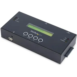 StarTech.com 1:1 Selbständige Festplatten Klonstation und Löscher, SAS und SATA HDD/SSD Kloner/Kopierer, Laufwerk Klonstation und Löschgerät, LCD Bildschirm, TAA Konform (SATSASDUPE11)