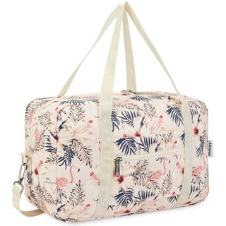 für Ryanair Handgepäck 40x20x25 & Handgepäck Tasche für Flugzeug - Faltbare Reisetasche Damen & Weekender Damen - Handgepäck Koffer 20L (Beige Flamingo(mit Schultergurt))