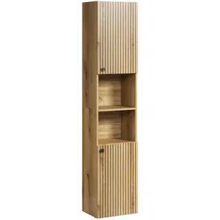 trendteam smart living - Hochschrank Schrank - Badezimmer - PureBliss - Aufbaumaß (BxHxT) 40 x 186 x 31 cm - Farbe Evoke Eiche mit schwarzen Rillen - 233710142