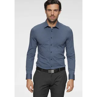 Businesshemd OLYMP "Level Five body fit Jerseyshirt", Herren, Gr. 43, N-Gr, blau (rauchblau), Web, Obermaterial: 92% Baumwolle, 8% Elasthan, schmal, Hemden Businesshemd, in Jersey Qualität