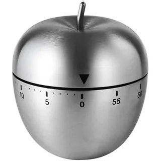 Küchenwecker mechanisch aus Edelstahl, Küchentimer in Apfelform, drehbarer Kurzzeitwecker 60 Min. Kurzzeitmesser ohne Batterien, lauter Alarm lustige Eieruhr für Kochen & Backen