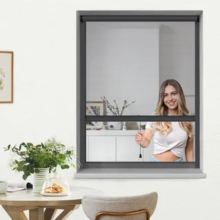 jarolift 4 in 1 Zanzara Insektenschutzrollo Fliegengitter für Fenster, Bausatz mit Aluminium-Rahmen, robustes Fiberglas-Gewebe, 160 x 180 cm (B x H), Anthrazit